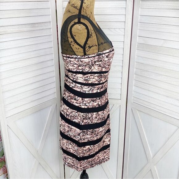 BCBGMaxAzria Brenda Bandage Dress Patterned Black Pink 4 Sleeveless Sheer Top - Picture 4 of 14